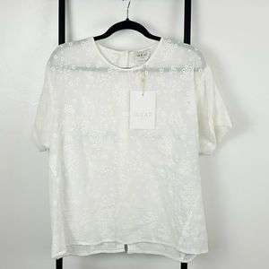 Wrap London cream embroidered blouse top cotton buttons back size 8